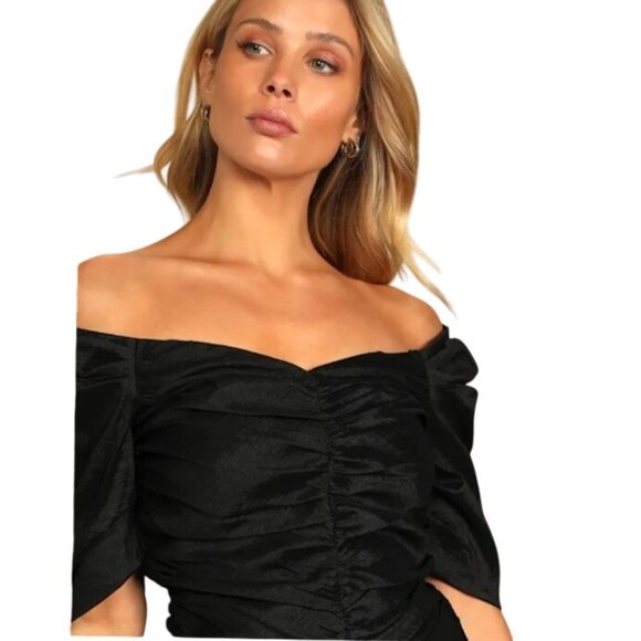 NEW Lulus Unique As You Black Off-the-Shoulder Ruched Bodycon Mini Dress Size S - Picture 6 of 10